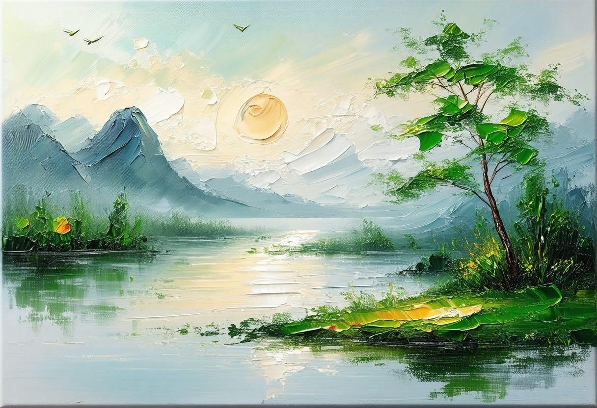 Painting of mountain lake