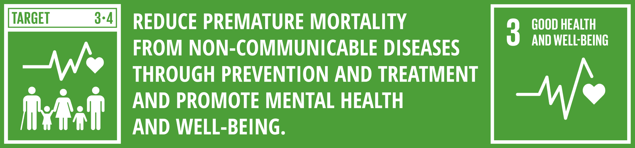 SDG Goal 3 Target 3.4: Reduce premature mortality from non-communicable diseases through prevention and treatment and promote mental health and well-being.